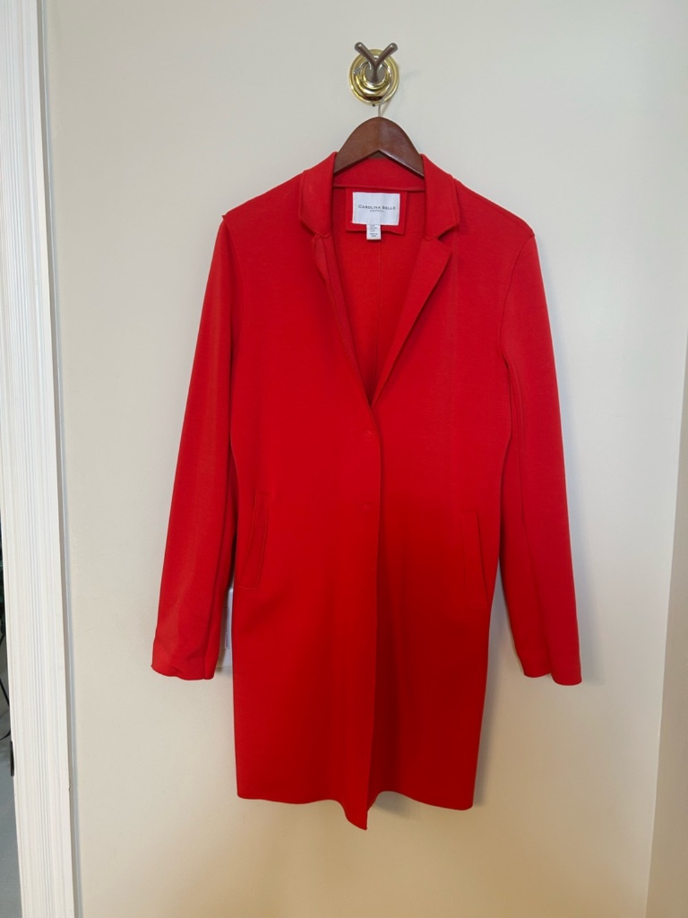 Carolina Belle Red Long Blazer-Style Trench Coat